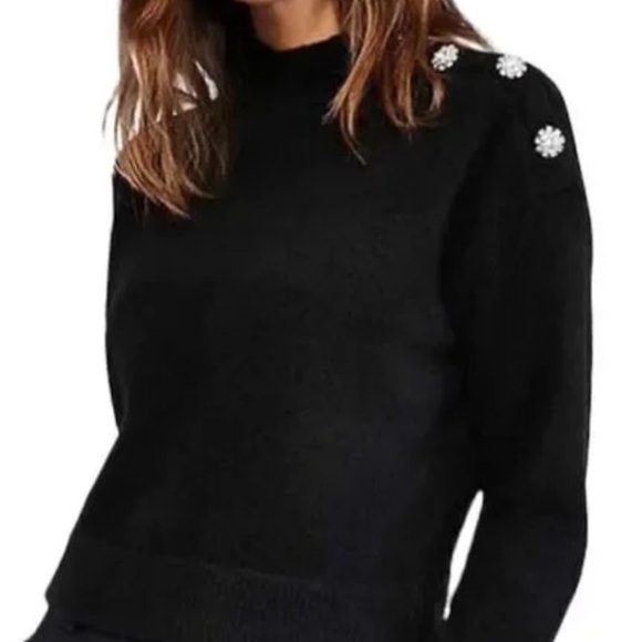 Tahari Mock Turtleneck Sweater w/ Jeweled Crystal Rhinestones on Left Shoulder - Picture 1 of 4